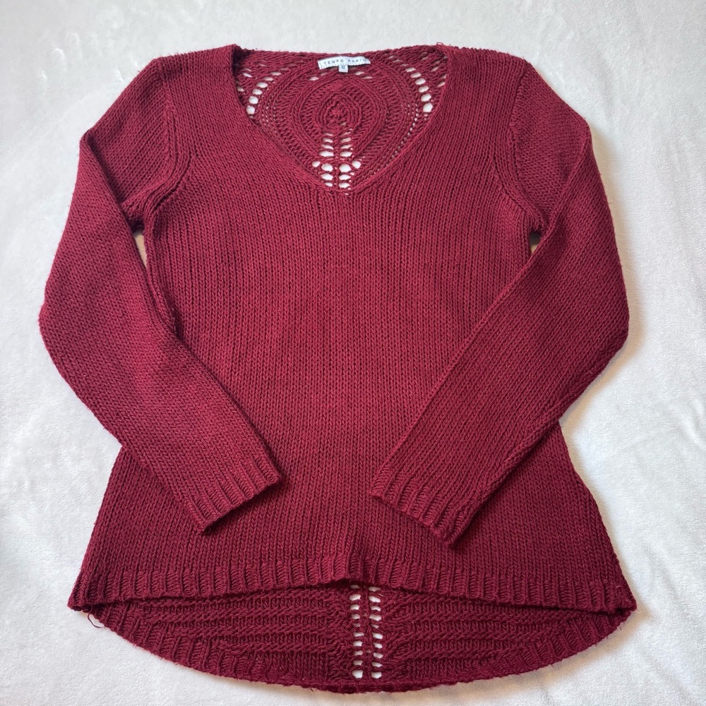 Tempo Paris Deep Red V-Neck Sweater